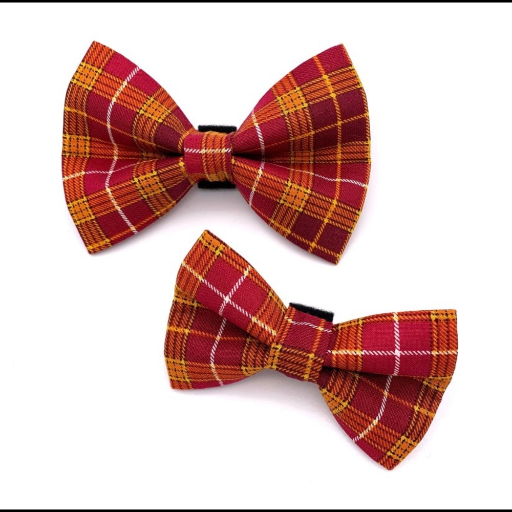 Orange Plaid Dog Bow Tie